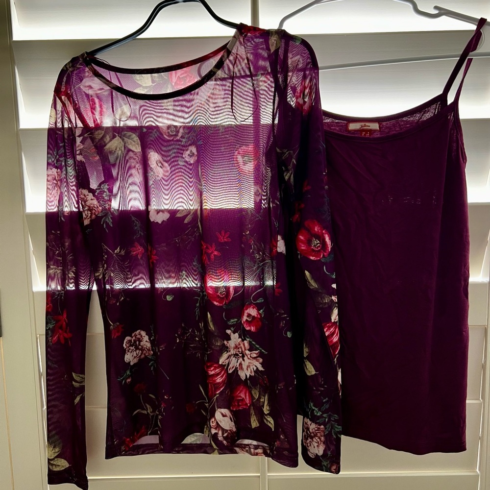 Floral Sheer Top and Camisole Set